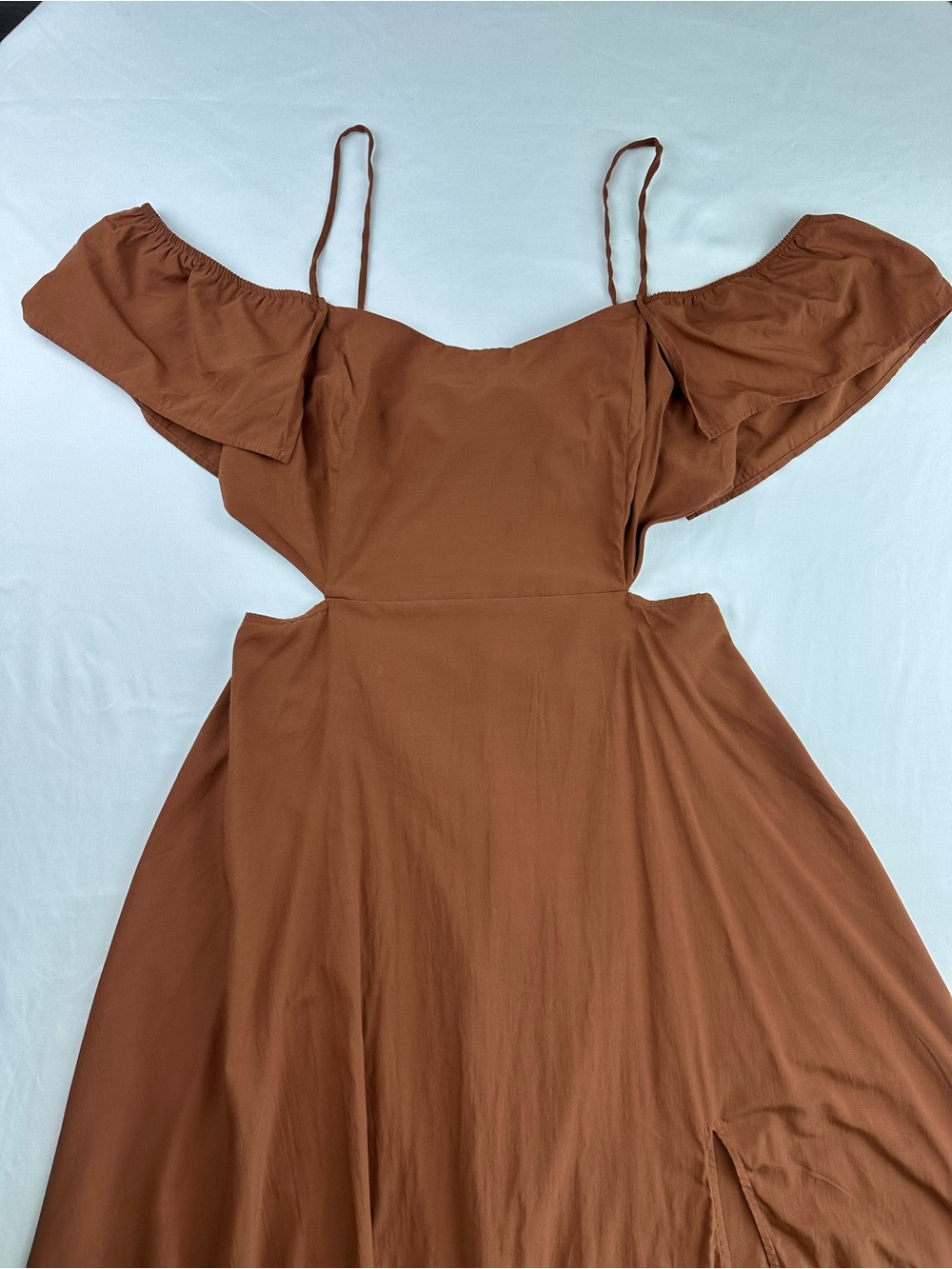Oak + Fort Rust Off Shoulder Cutout Midi Dress Autumn Wedding Guest Boho Fall L